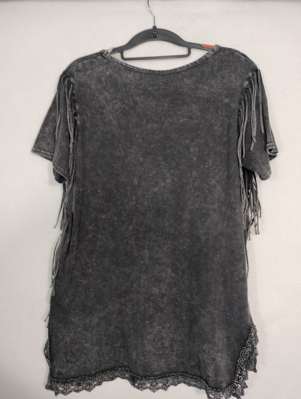 BKE Black Washed Short Sleeve Fringe Lace Tee - Picture 5 of 5